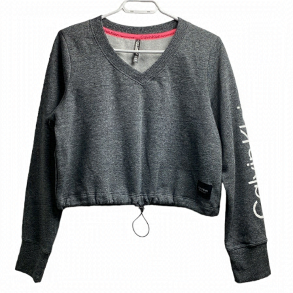 Calvin Klein Performance Women Cropped Sweatshirt Adjustable Waist String Large